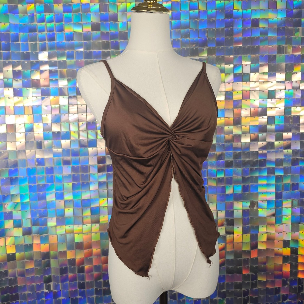 SHEIN Twist Front Cami Top Womens Size 6 Brown Excellent Split Hem Tank